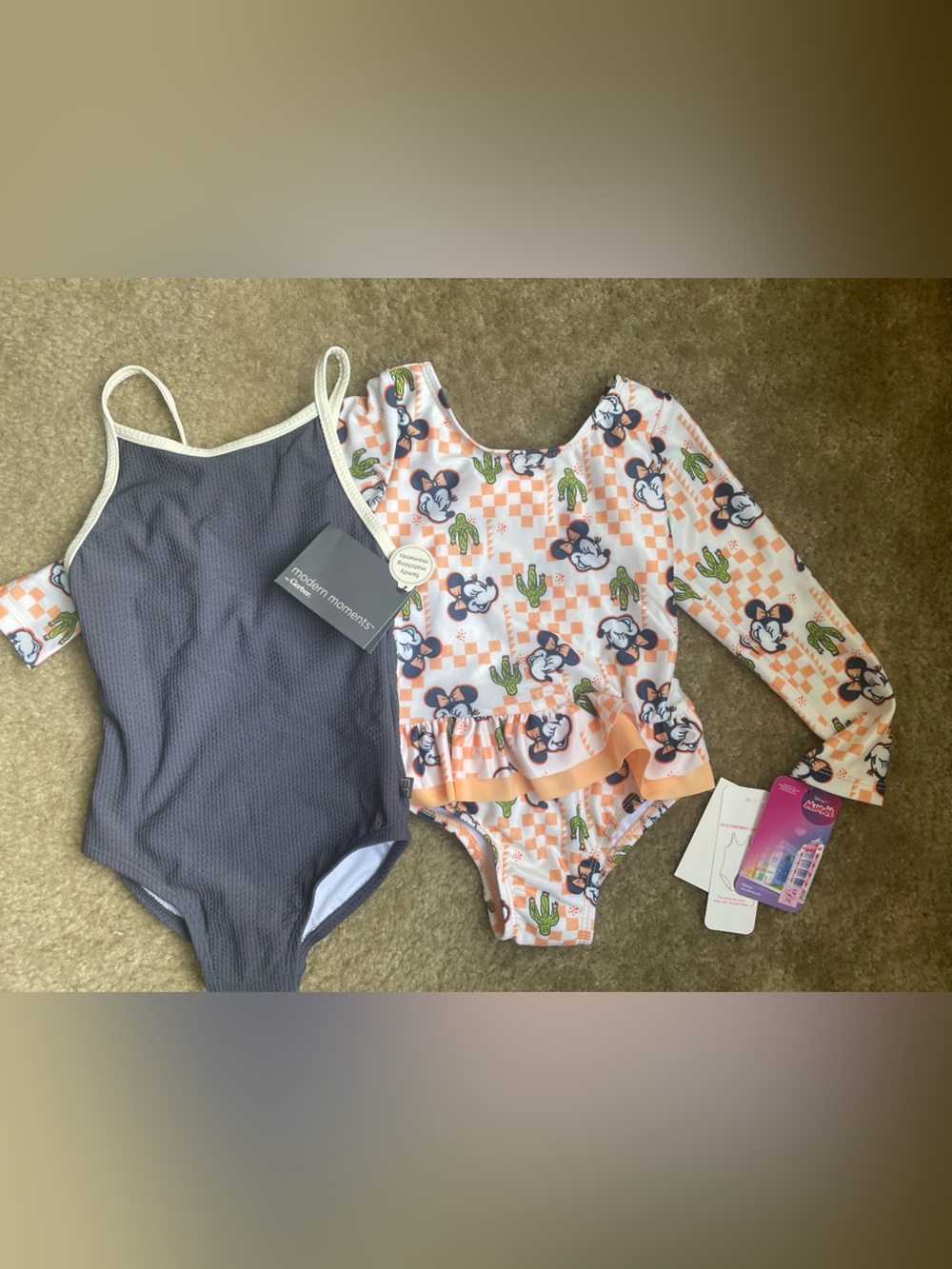 TWO NWT Gerber Modern Moments Disney Minnie Mouse Toddler Swimsuit Set 2T